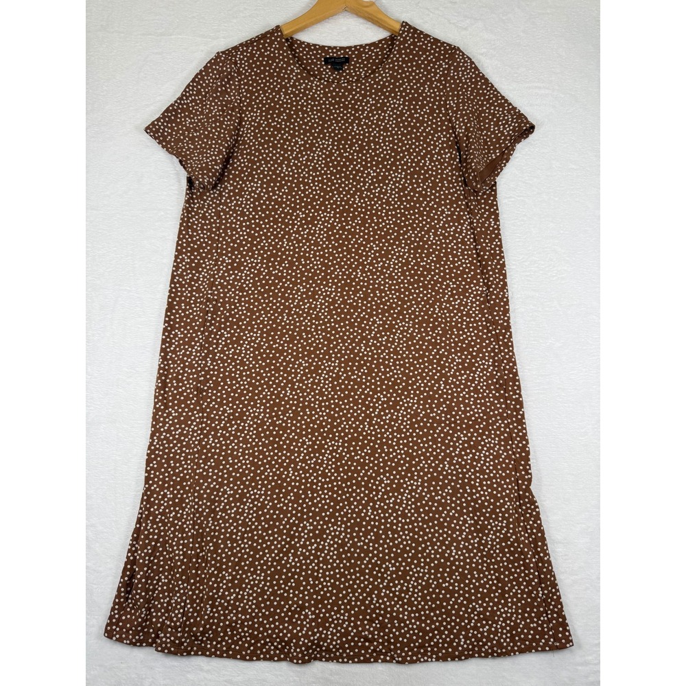 J. Jill Wearever Brown Polka Dot Short Sleeve A-Line Pocket Dress Medium
